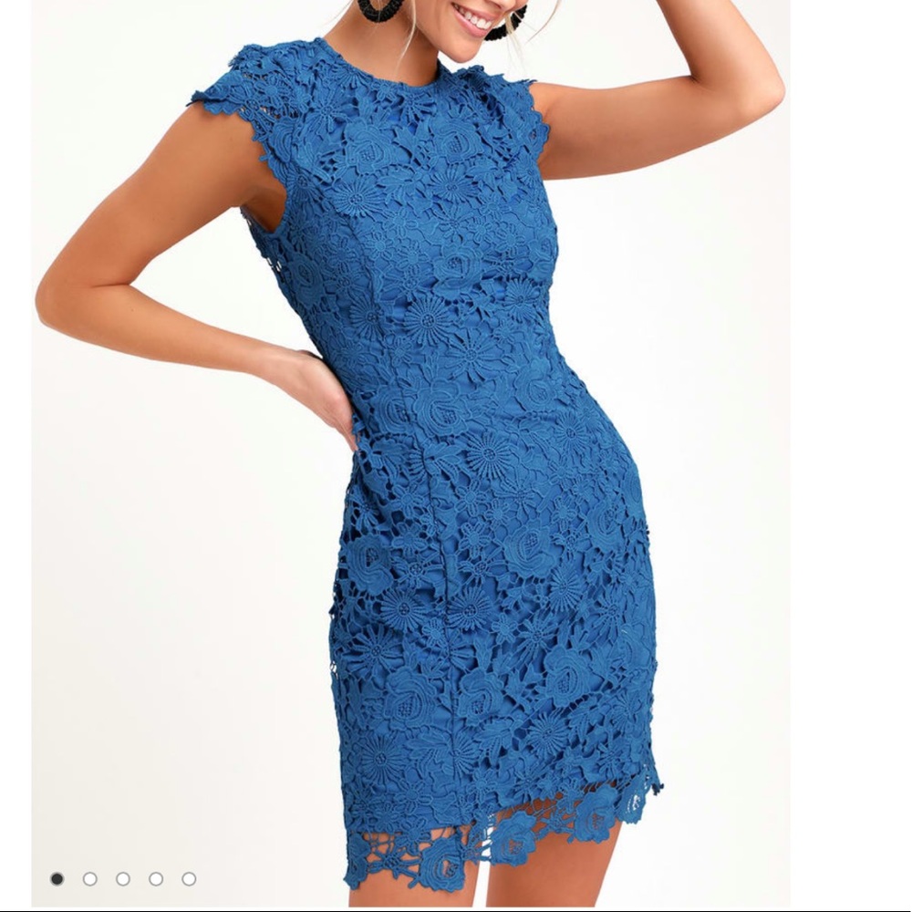 Lulus Romance Language Blue Lace Backless Mini Dress Size Small S